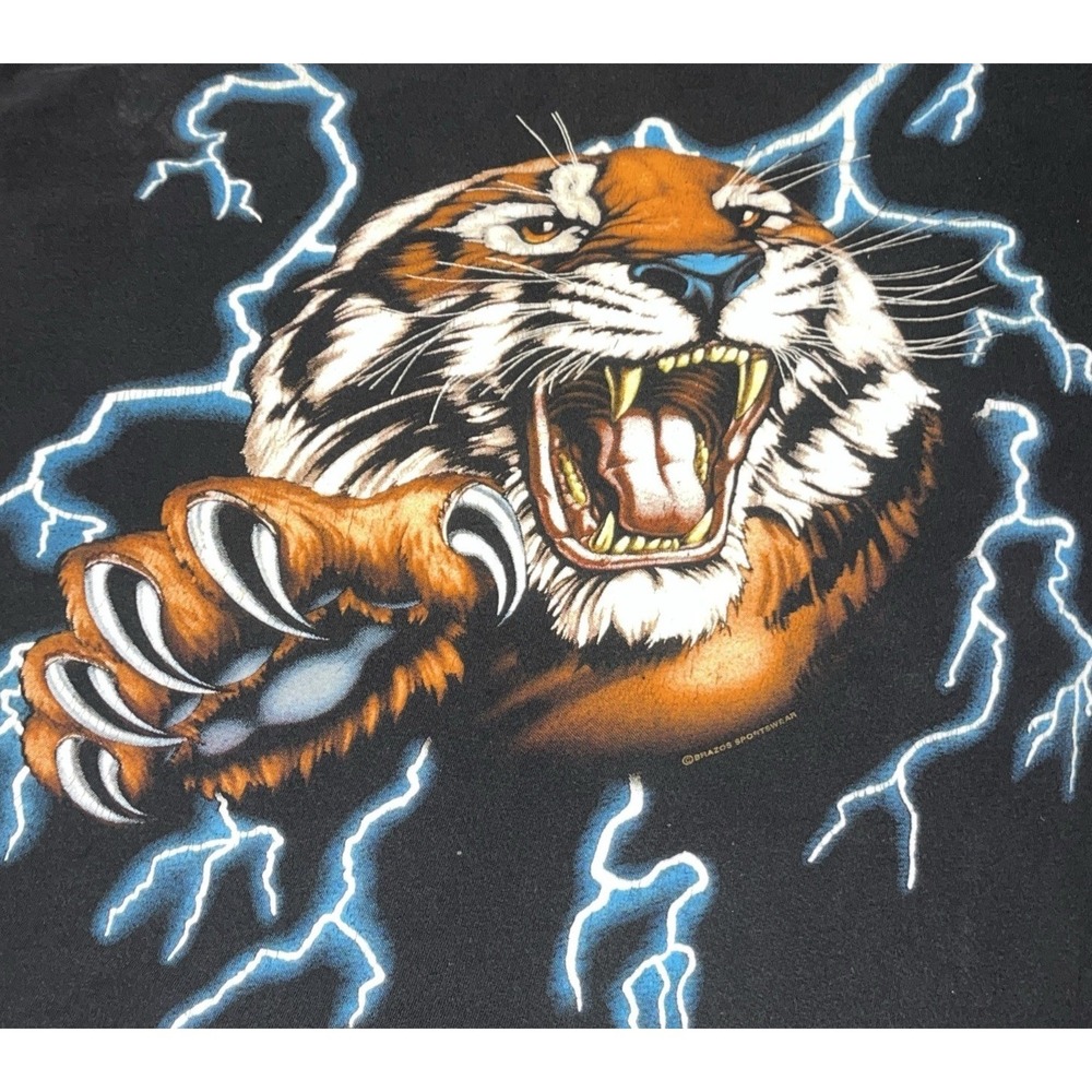 Vintage American Thunder Tiger Lightning Animal T-Shirt Men's XXL 90s Tee 2XL - Picture 2 of 12
